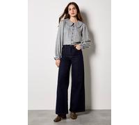 Apricot Women's Chenille Check Ruffle Collar Shirt in Blue | Size: 12 Apricot Blue 12