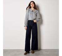 Apricot Chenille Plaid Rufflle Shirt BLUE 2XL