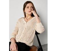 Apricot Chevron Pointelle Cardigan, Cream, Size Xxl, Women Cream