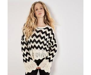 Apricot Chevron Scallop Border Knitted Jumper CREAM LARGE