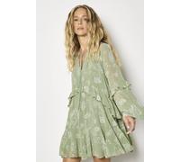 Apricot Chiffon Floral Embroidered Mini Dress In Mint Mint 14