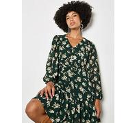 Apricot Chiffon Floral Print Mini Dress, Green, Size L, Women Green