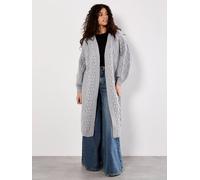 Apricot Women's Chunky Cable Knit Longline Cardigan Sweater in Grey | Size: 16