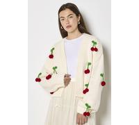 Apricot Women's Chunky Knit Cherry Cardigan in Cream | Size: 14 Apricot Cream 14