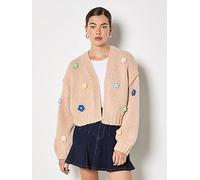 Apricot Colourful Daisies Open Cardigan, Cream, Size S, Women Cream