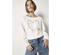 Apricot Colourful Stitched Heart Jumper In Cream Cream