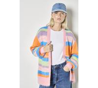 Apricot Women's Colourful Stripe Fluffy Knit Cardigan in Pink | Size: 12 Apricot Pink 12