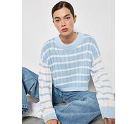 Apricot Women's Contrast Stripe Cropped Jumper in Blue | Size: 12 Apricot Blue 12