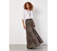 Apricot Cotton Crochet Lace Tiered Maxi Skirt In Khaki Khaki 8