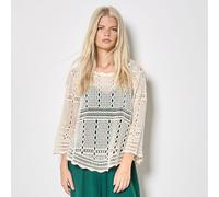 Apricot Crochet Cape Bell Sleeve Top STONE LARGE