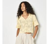 Apricot Crochet Collar Coconut Button Top STONE MEDIUM