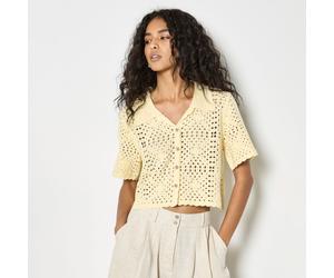 Apricot Crochet Collar Coconut Button Top STONE MEDIUM