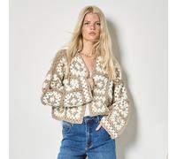 Apricot Crochet Squares Hand Knit Cardigan BLUE LARGE