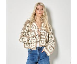 Apricot Crochet Squares Hand Knit Cardigan BLUE LARGE