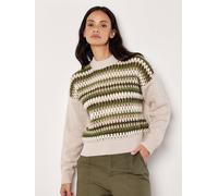 Apricot Women's Crochet Stripes Panel Jumper in Stone | Size: 16 Apricot Stone 16
