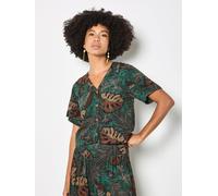 Apricot Cropped Palm Print Shirt, Green, Size L, Women Green