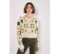 Apricot Daisy Squares Crochet Cardigan - Yellow, Yellow, Size S, Women Yellow