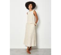 Apricot Dandelion Embroidered Linen Top NAVY 2XL