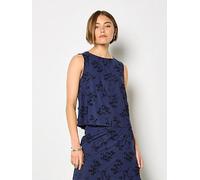 Apricot Dandellion Embroidered Linen Top, Blue, Size S, Women Blue