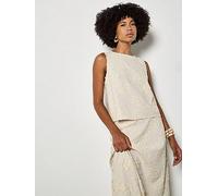 Apricot Dandellion Embroidered Linen Top, Cream, Size S, Women Cream