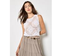 Apricot Diamond Hand Knit Crop Top, White, Size S, Women White