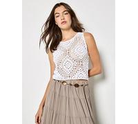Apricot Diamond Hand Knit Crop Top, White, Size S, Women White