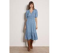 Apricot Ditsy Embroidered Tea Dress, Blue, Size S, Women Blue