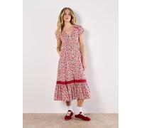 Apricot Ditsy Floral Button Down Midi Dress In White White 8