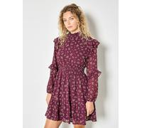 Apricot Women's Ditsy Floral Chiffon Tiered Mini Dress in Burgundy | Size: 12