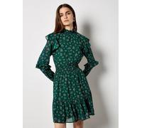 Apricot Ditsy Floral Chiffon Tiered Mini Dress In Green