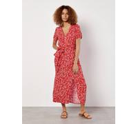 Apricot Ditsy Floral Decorative Button Midi Dress In Red Red 8
