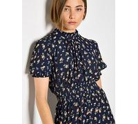 Apricot Ditsy Print Ruffle Neck Dress, Blue, Size S, Women Blue