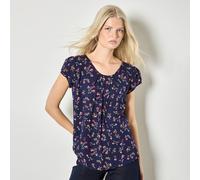 Apricot Ditsy Print Tulip Sleeve Top NAVY EXTRA SMALL