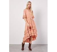 Apricot Dobby Ruffle Tiered Midi Dress In Coral Coral 10