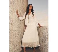 Apricot Embroidered Chiffon Peplum Top, Cream, Size M, Women Cream