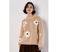 Apricot Embroidered Daisy Jumper In Stone Stone 10