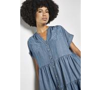 Apricot Embroidered Denim Tiered Mini Dress In Blue Blue