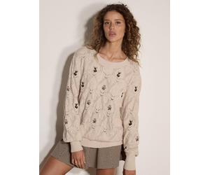 Apricot Embroidered Floral Pointelle Knit Jumper, Beige, Size L, Women Beige
