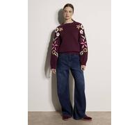 Apricot Women's Embroidered Floral Sleeve Chunky Knit Jumper in Burgundy | Size: 14