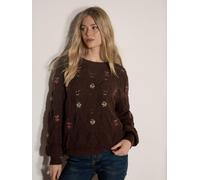 Apricot Embroidered Flowers Pointelle Jumper, Brown, Size M, Women Brown