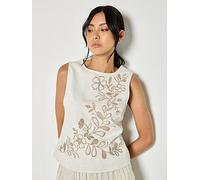 Apricot Embroidered Front Shell Top, Cream, Size M, Women Cream