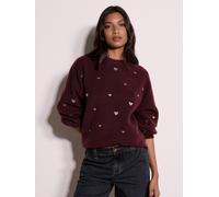 Apricot Embroidered Heart Knit Jumper, Burgundy, Size Xs, Women Burgundy