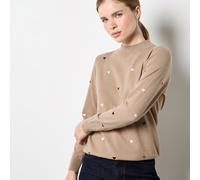 Apricot Embroidered Hearts Mock Neck Jumper STONE MEDIUM