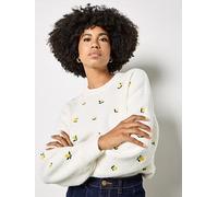 Apricot Embroidered Lemon Jumper, Cream, Size Xl, Women Cream