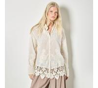 Apricot Embroidered Mesh & Guipure Lace Edge Oversized Shirt STONE LARGE