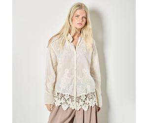 Apricot Embroidered Mesh & Guipure Lace Edge Oversized Shirt STONE LARGE