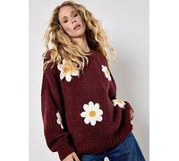 Apricot Embroidered Pure Daisies Jumper, Red, Size S, Women Red