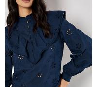 Apricot Embroidery Big Ruffle Shirt NAVY SIZE 14