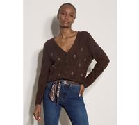 Apricot Embroidery Pointelle Knit Cardigan BROWN 2XL