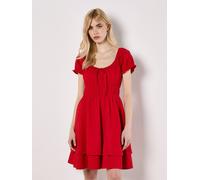 Apricot Eyelet Embroidery Tiered Mini Dress Red 8
